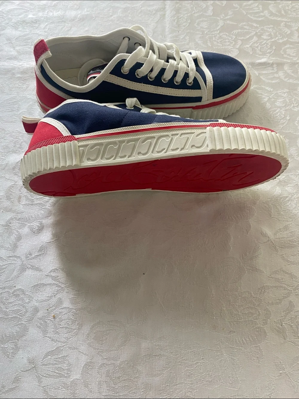 Christian Louboutin Men's Navy Canvas Sneakers with White Trim and Red Accent - Picture 5 of 11